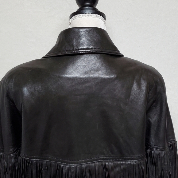 Marvin Richards Vintage Black Butter Soft Leather Fringe Side-Zip Moto Jacket - Picture 12 of 16